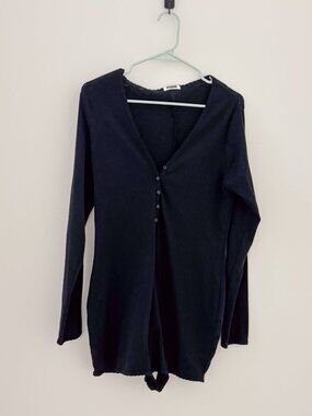 Victoria's Secret PINK Cotton Heart Pointelle Long Sleeve Romper Black